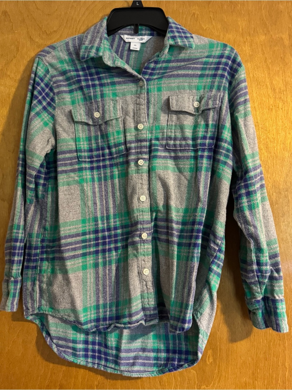 Old Navy Gray Plaid Button-Up Shirt with Green & purple size XS
